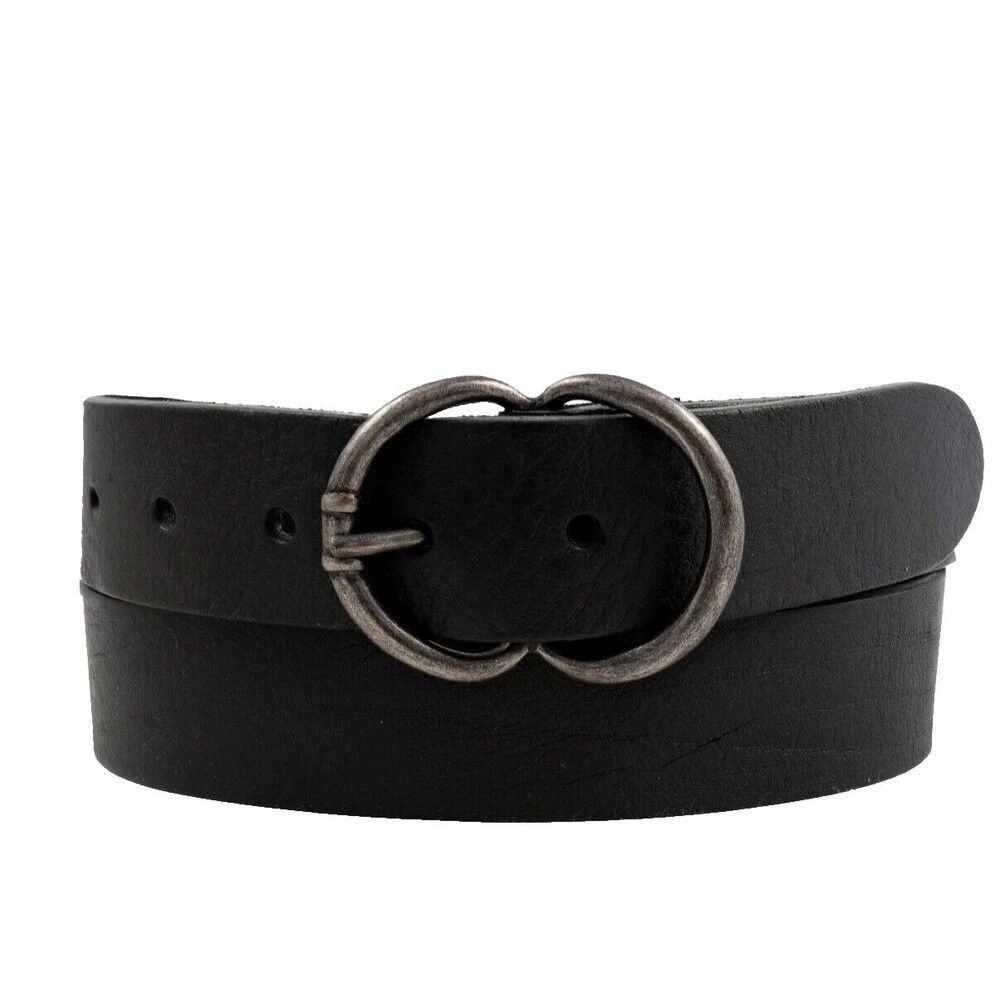 Black Leather Belt with Silver Buckle